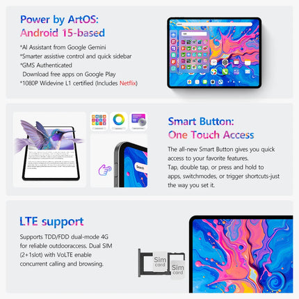Teclast ArtPad Pro 12.7" Display UHD 2.2K, Max. 20GB RAM, 256GB ROM, Helio G99, 10000mAh, 30W, Tablet Android 15, LTE Globale