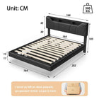 Anajqaqia 160×200cm Hydraulic Bed with LED Light and USB Charge, Upholstered Double Bed, with Storage Space Underbed, PU, Black