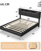 Anajqaqia 160×200cm Hydraulic Bed with LED Light and USB Charge, Upholstered Double Bed, with Storage Space Underbed, PU, Black