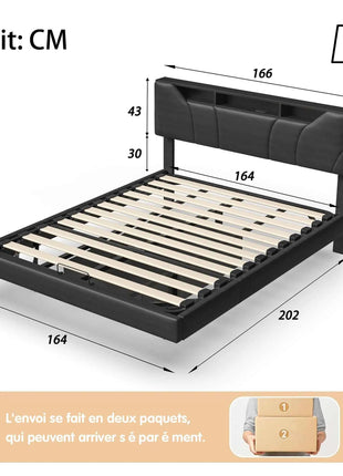 Anajqaqia 160×200cm Hydraulic Bed with LED Light and USB Charge, Upholstered Double Bed, with Storage Space Underbed, PU, Black