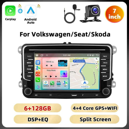 Podofo 6 + 128G 7 ''Car Stereo For VW/PASSAT/CADDY/POLO/BEETLE Multimedia Player Carplay Android Auto Type-C WIFI GPS Car Audio