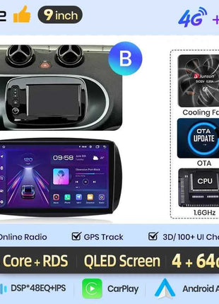 Junsun 8 Core Wireless CarPlay Android Auto Car Radio For Mercedes Benz Smart 453 Fortwo 2014-2020 4G WiFi GPS Navigation Stereo