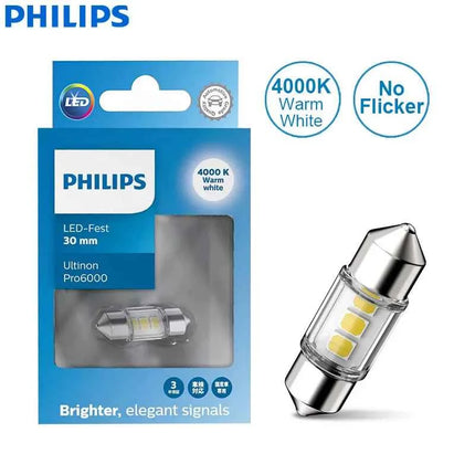 Philips Ultinon Pro6000 LED C5W Festoon 30mm 4000K White Auto Interior Read Dashboard License Plate Light No Error 11860WU60X1