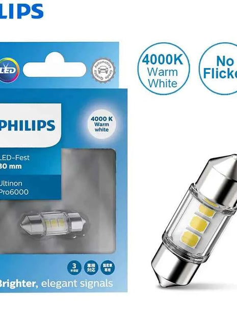 Philips Ultinon Pro6000 LED C5W Festoon 30mm 4000K White Auto Interior Read Dashboard License Plate Light No Error 11860WU60X1