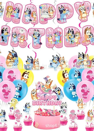 Palloncini Bluey Bingo Party Buon compleanno Banner Cane blu Palloncini Sfondo Adesivi Decorazione Cake Topper Stoviglie usa e getta