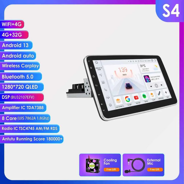 Hizpo 1din Car Stereo Radio Rotate Touch Screen For Universal Carplay GPS Navigation Bluetooth Android-auto WIFI Autoradio 7862