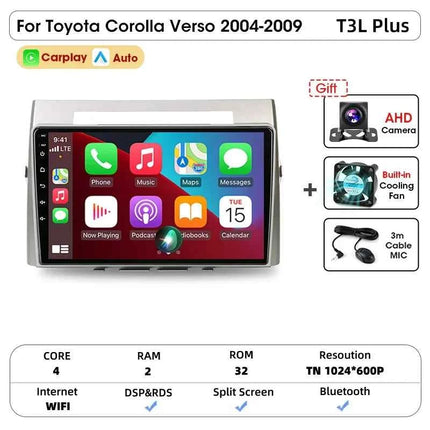Srnubi Android Car Radio for Toyota Corolla Verso 2004-2009 Carplay Android auto 2Din Multimedia Player Autoradio Navigatore GPS
