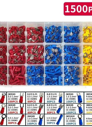 Assorted Electrical Crimp Terminal Kit 280/1500pcs - Cold Pressed Male Female Quick Connect Lugs for DIY & Repairs