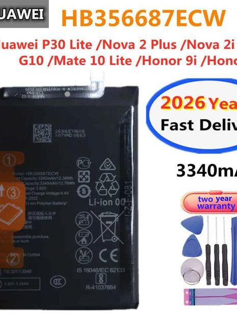 2026 Years 3340mAh HB356687ECW Battery For Huawei P30 Lite Nova 2i 3i 4e 2 Plus G10 Mate 10 Lite ,Honor 9i 7X Phone Batteries