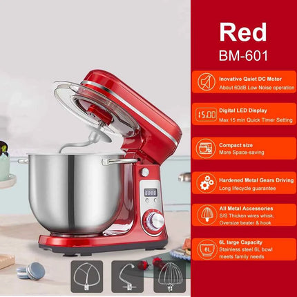 BioloMix 6-speed Kitchen Food Stand Mixer 1200W DC Quiet Motor  6L Stainless Steel Bowl with Cream Egg Whisk Whip Dough Kneader