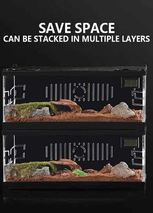 Acrylic Reptile Breeding Box with LED Lizards Snakes Winter Incubator with Heating Pads Reptiles Feeding Box Anti-escape Cages