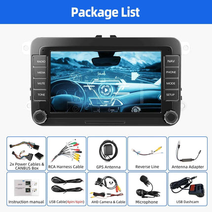 ESSGOO 7" Android 14 4+64G Wireless CarPlay Car Stereo Radio for VW Golf 5 6 Passat Polo Touran Tiguan Caddy GPS Navi RDS FM BT