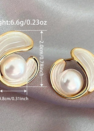 Huitan Delicate White Enamel Stud Earrings for Women Aesthetic Wedding Engagement Luxury Accessories Versatile Party Jewelry Lady Gift