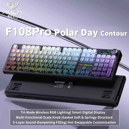 AULA F108 PRO Mechanical Keyboard Custom 100% Layout RGB Backlight Wireless Bluetooth Hifi Switch Gaming Keyboard