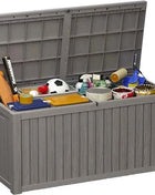 Outdoor Storage Box, 100 Gallon Deck Box, Waterproof Resin Storage Bench for Patio Cushions
