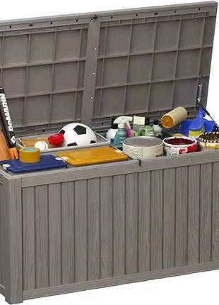 Outdoor Storage Box, 100 Gallon Deck Box, Waterproof Resin Storage Bench for Patio Cushions