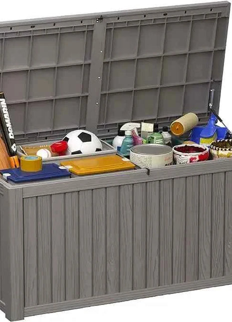 Outdoor Storage Box, 100 Gallon Deck Box, Waterproof Resin Storage Bench for Patio Cushions