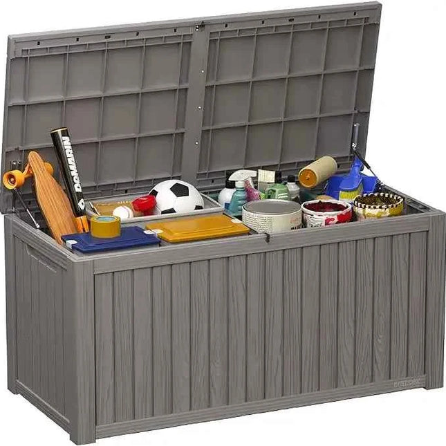 Outdoor Storage Box, 100 Gallon Deck Box, Waterproof Resin Storage Bench for Patio Cushions
