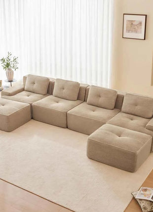 4-Seater Boneless Modular Sofa with U-Shaped Chair Length, Living Room Comfortably Padded Corduroy Cloud Sofa, Non-Slip Design