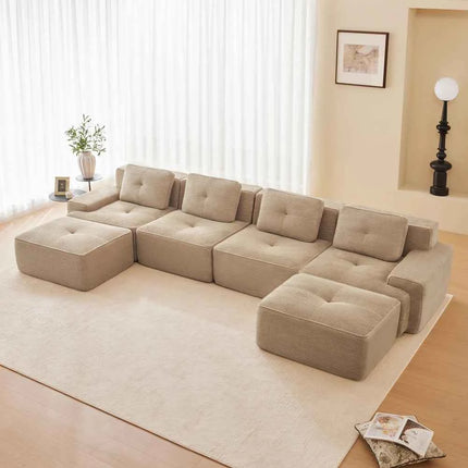 4-Seater Boneless Modular Sofa with U-Shaped Chair Length, Living Room Comfortably Padded Corduroy Cloud Sofa, Non-Slip Design