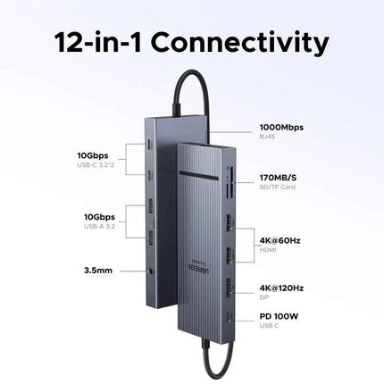 UGREEN USB HUB 4K120Hz DP Type-C to 4K60Hz 2xHDMI SD/TF RJ45 3.5mm USB3.2 Gen2 10Gbps Data for Laptop Dell HP Lenovo Accessories