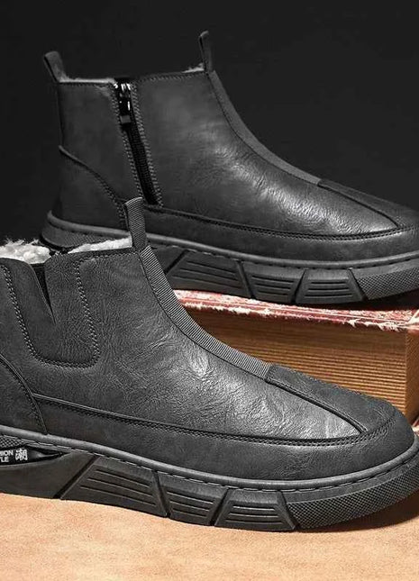 Winter Shoes Man Ankle Platform Brown Leather Zip Up Snow Boots for Men Booties New in Work Fur Brands Thick Plush Anti Slip