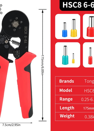 Mini HSC8 6-4/6-6 Ferrule Crimping Pliers (0.25-10mm²/0.25-6mm²) for Electrical Connection Repair