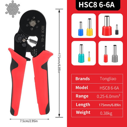 Pinze per Crimpatura Terminali a Ghiera Mini HSC8 6-4/6-6 (0.25-10mm²/0.25-6mm²) per Riparazione Connessioni Elettriche