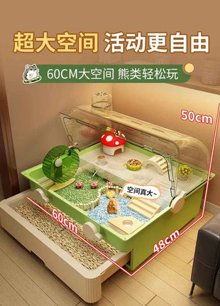 Hamster cage special oversized luxury villa golden bear wintering double-layer transparent basic cage flower branch mouse feedin