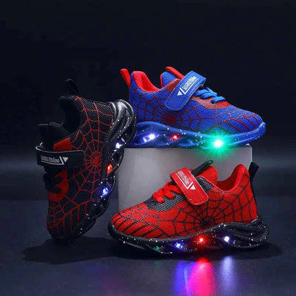 Primavera Autunno Ragazzi Spiderman Mesh Scarpe sportive traspiranti Disney LED Sneakers per bambini Scarpe casual per bambini Scarpe leggere per 0-6 anni
