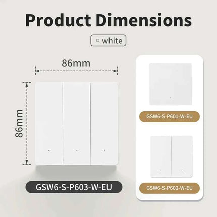 GEYA GSW6-S 1/2/3gang 86-Type Push-Button WiFi Smart Switch (Line-Neutral Version) - Wall Switch