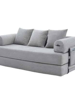 Folding Compression Sofa with Metal Frame, Side Pockets Plus 3 Pillows. Freely Configurable. Modern Metal-fabric Combination