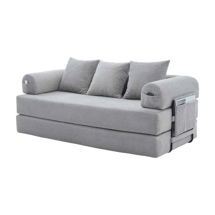 Folding Compression Sofa with Metal Frame, Side Pockets Plus 3 Pillows. Freely Configurable. Modern Metal-fabric Combination