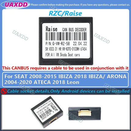 Per SEAT 2009-2013 Ibiza 2018 ARONA 2018 ATECA 2004-2015 ALTEA 2005-2012 2018 Leon 2 Din CD Auto cablaggio decodificatore canbus box