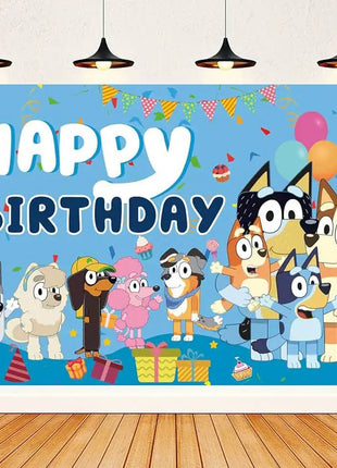 Set di stoviglie usa e getta a tema famiglia Bluey, piatto, striscione, topper per torta, bandierine, palloncini Bingo, decorazioni per compleanno.