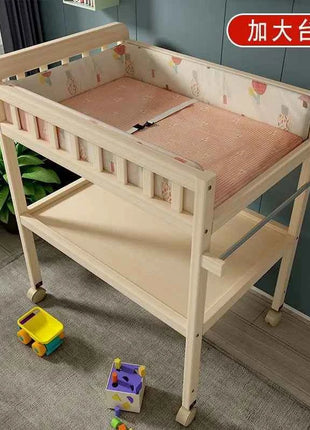 Baby Solid Wood Diaper Changing Table Multi-functional Bathing Massage Touching and Nursing Table for Newborns Movable