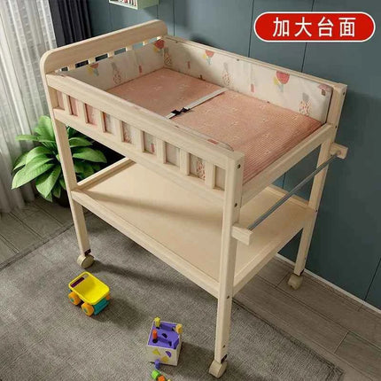 Baby Solid Wood Diaper Changing Table Multi-functional Bathing Massage Touching and Nursing Table for Newborns Movable