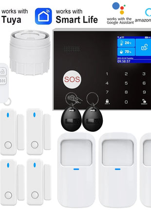 Telecamera WIFI Sistema di allarme GSM Sistema di allarme di sicurezza antifurto domestico wireless Tuya APP Sirena di controllo Rilevatore di movimento Sensore di fumo PIR