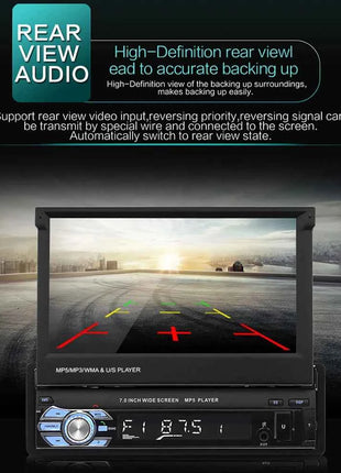 Hikity Car Radio 1DIN 7 inch HD Retractable Touch Screen MP5 Multimedia Player BT FM SD EQ USB AUX Stereo Audio Remote Control