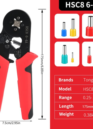 Mini HSC8 6-4/6-6 Ferrule Crimping Pliers (0.25-10mm²/0.25-6mm²) for Electrical Connection Repair