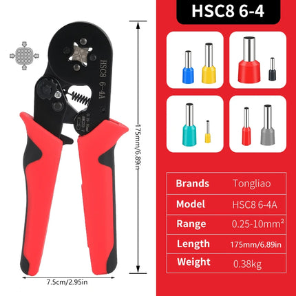 Pinze per Crimpatura Terminali a Ghiera Mini HSC8 6-4/6-6 (0.25-10mm²/0.25-6mm²) per Riparazione Connessioni Elettriche