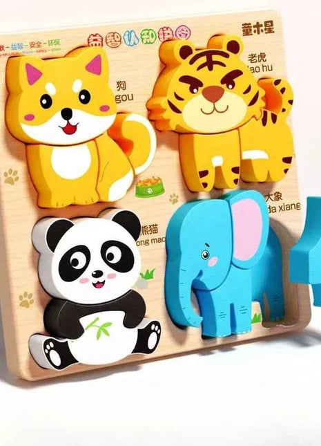 Montessori Cartoon 3D Wooden Puzzle Animal Traffic Jigsaw Toys for Kids Early Learning Educational Cognitive Game Children Gifts