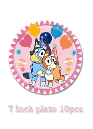 Set di stoviglie usa e getta a tema famiglia Bluey, piatto, striscione, topper per torta, bandierine, palloncini Bingo, decorazioni per compleanno.