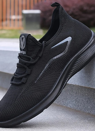 Men's Lightweight Breathable Knit Sneakers Non-Slip Basketball Running Training Shoes Black White Sports Shoes PU Sole