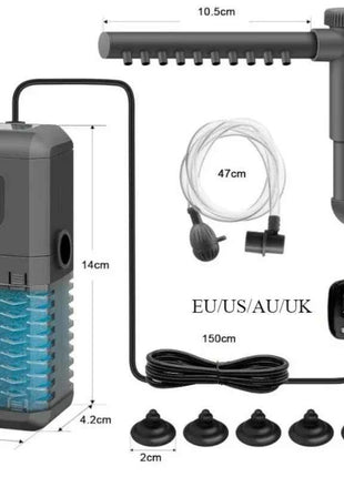 3-IN-1 Aquarium Internal Filter Pump Silent Wave-Maker Submersible Fish Tank Filters Air Oxygen Aerator for Saltwater Freshwater