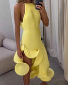 Abito lungo snellente in vita irregolare senza maniche stile vacanza elegante e sexy delle nuove donne di moda estiva 2025