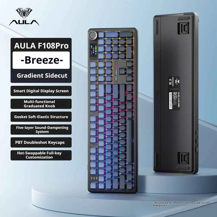 AULA F108 PRO Mechanical Keyboard Custom 100% Layout RGB Backlight Wireless Bluetooth Hifi Switch Gaming Keyboard