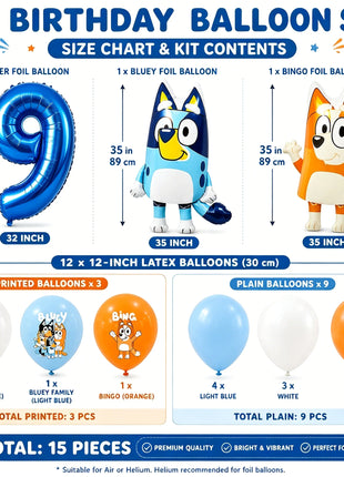 Set di Palloncini per Decorazioni Primo Compleanno Bluey, Palloncini in Foil Bluey e Bingo, Palloncini in Lattice, Accessori per Feste per Bambini e Bambine