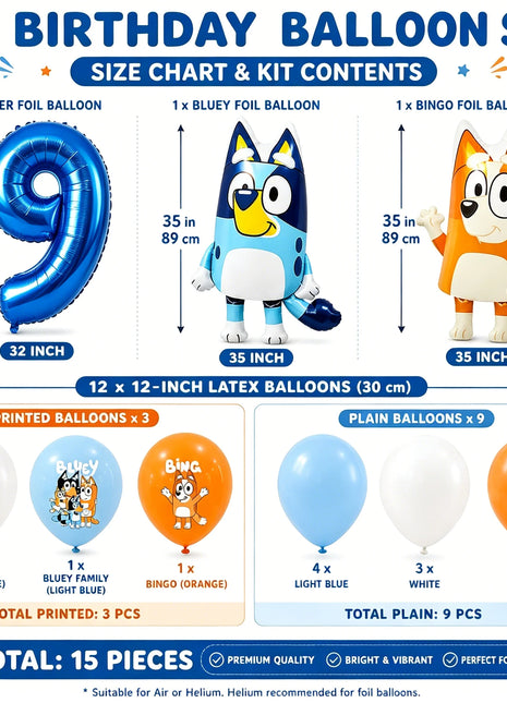 Set di Palloncini per Decorazioni Primo Compleanno Bluey, Palloncini in Foil Bluey e Bingo, Palloncini in Lattice, Accessori per Feste per Bambini e Bambine