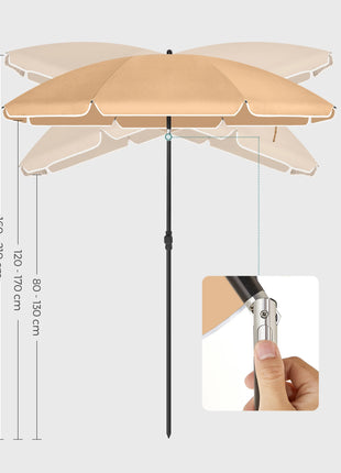 SONGMICS Ombrellone di 160 cm, UPF 50+, Inclinazione Bidirezionale a 30°, Altezza Regolabile, con Borsa da Trasporto, per Balcone Giardino Terrazzo Spiaggia, senza Base